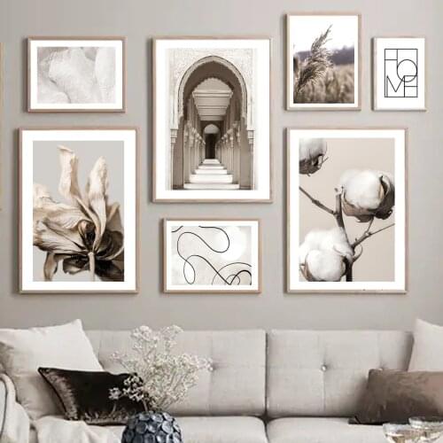 Abstract Line Reed Grass Cotton Flower Arch Nordic Poster Wall Art Prints Canvas Painting Decoration Pictures For Living Room