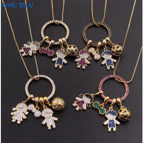 MHS.SUN Fashion Boys and Girls AAA Zircon Pendants Chain Necklace Luxury Gold Color Women Choker Necklace Zirconia Jewelry