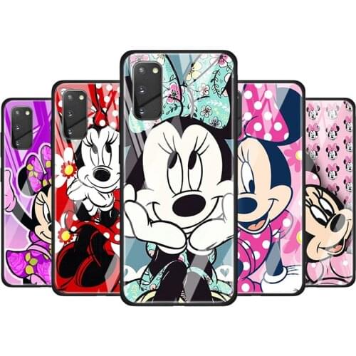 Disney Minnie Mouse Cute for Samsung Galaxy S20 FE Ultra Note 20 S10 Lite S9 S8 Plus Luxury Tempered Glass Phone Case Cover