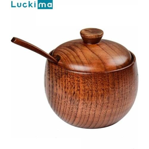Wooden Food Storage Container Sealed Spice Jar Kitchen Strorage Box Creative Salt Shaker Condiment Organizer Kitchen Supplies