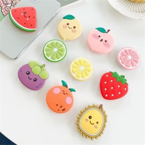 Cute Cartoon Fruits Orange Expanding Stand Mount Phone Socket Fold Mobile Smartphones Pocket Desktop Bracket Phone Stand Holder