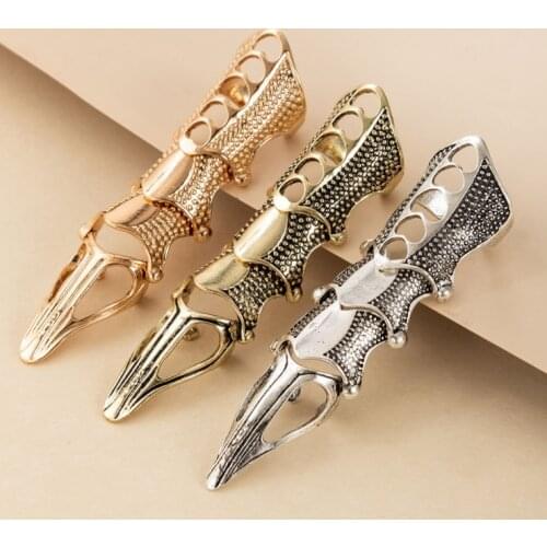 Docona Punk knight Skull Double Finger Ring Knuckle Armour Full Finger Ring Gothic Punk Silvery Ghost Rings Men Brinco 2004