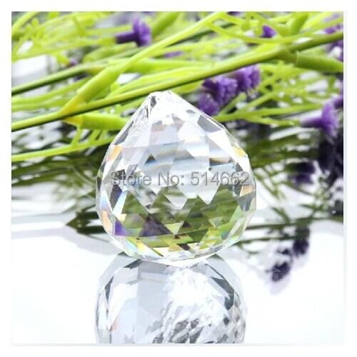 Two Pieces Feng Shui Crystal Ball, Large Faceted Crystal Ball High Quality Crystal 30mm Light blue +Transparent Y1530