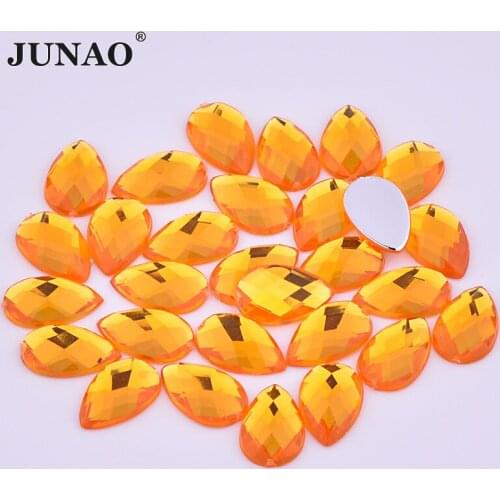 JUNAO 13x18mm 18*25mm Topaz Color Drop Acrylic Rhinestones Flatback Decorations Stones And Crystal Non Sewing Beads for Crafts