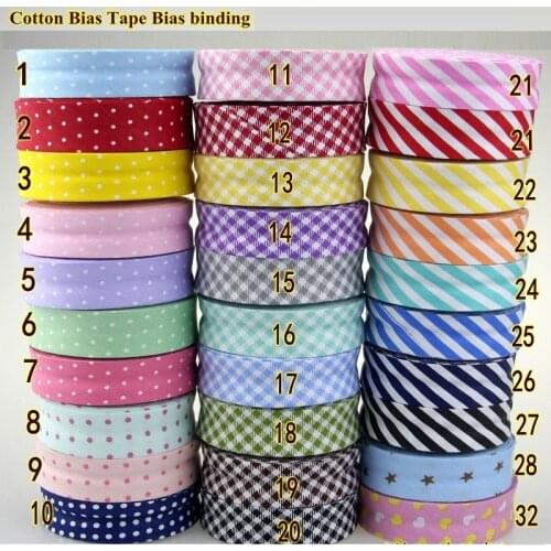 20mm(3/4") width grids dots printing ironed single fold cotton bias binding tape for table cloth garment quilt craft sewing