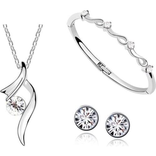 Fashion Crystal Pendant Necklace Bracelet Earring Set Women Stars Wedding Jewelry Necklace Bracelet Earring Set