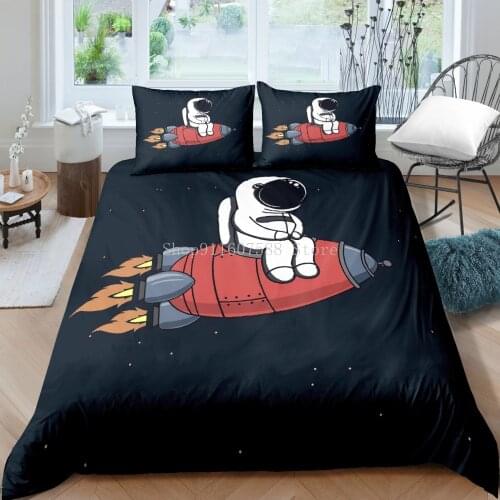 Cartoon Bedding Set Aviation Astronaut Duvet Cover Boys Blue Sky Dream Quilt Cover Twin Single Double Sizes Pillow Case
