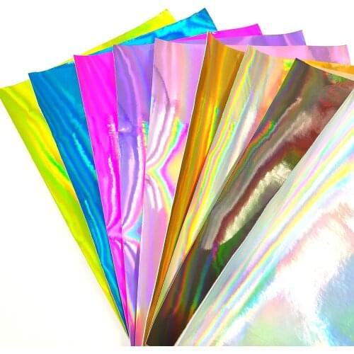 A4 20*30cm Laser Smooth Iridescent Mirrored Faux PU Leather Sewing Fabric Sheets For Bag Cloth Shoe Upper DIY Bow Accessories