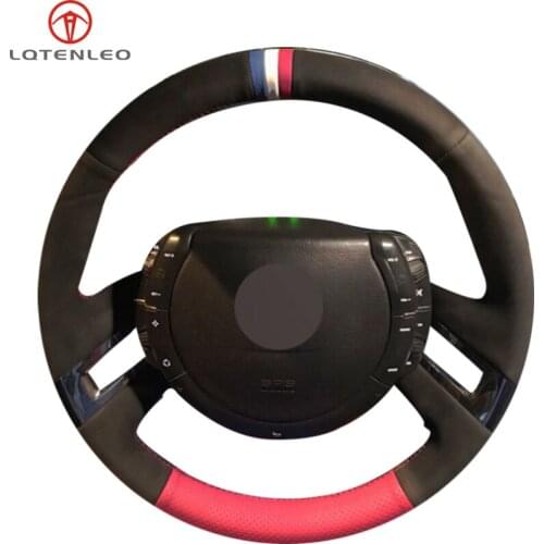 LQTENLEO Black Suede Red Leather Hand-stitched Car Steering Wheel Cover For Citroen C4 Picasso C-Quatre 2007-2016