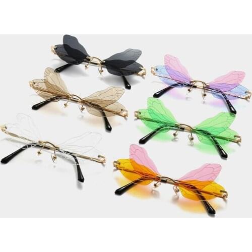 Fashion Rimless Sunglasses Women Vintage Dragonfly Steampunk Sunglasses Fashion trend personality dragonfly wings glasses 2021