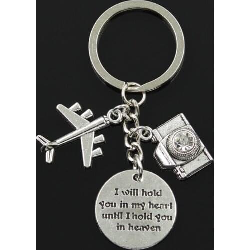 Fashion 30mm Key Chain Keychain Jewelry Silver Color Airplane Aircamera I Will Hold You In My Heart Until In Heaven Pendant
