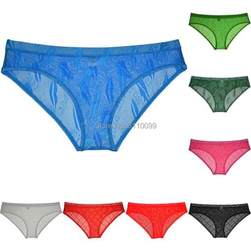 Mens See-through Lace Bikini Briefs Jacquard Bodybuilding Cheeky Underwear