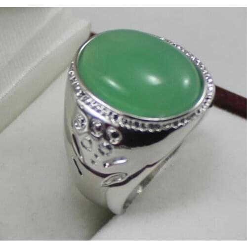 Mens fashion simple 13X18mm pea sapphire metal plated silver ring