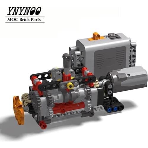 NEW Technical 6 Speed Gearbox matched V16 Clyinder Engine MOC Building Blocks Parts Pack Bricks Model DIY Education Toys Gifts