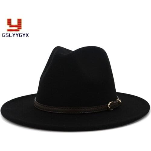 New Fashion Solid Cotton Wollen Fedora Hat Women Men Fall Winter Jazz Panama Cowboy Green White Black Red Hat
