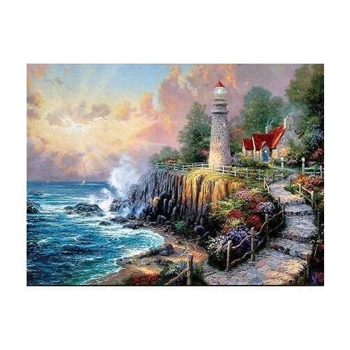 New mosaic Diamond embroidery beads woods Seaside lighthouse tower cottage diamonds cross stitch oil painting handwork kits sale