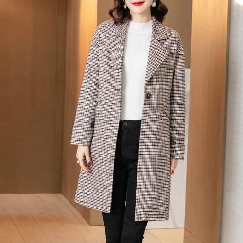 Extra-large size 5XL womens trench coat for fall/winter 2020 new mid-length plaid fashion suit collar coat