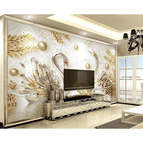 Beibehang photo wallpaper swan luxury gold leaf water lines 3 d jewelry luxury bedroom TV setting wall wallpaper papel de parede