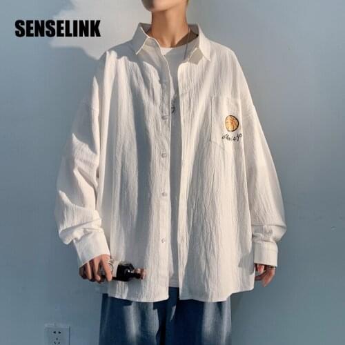 SENSELINK 2021 Men Shirt Long Sleeve Streetwear Hip Hop Fashion Casual Korean Hipster Brand Couple Shirts Tops Oversized M-5XL