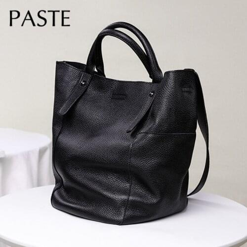 Chic Luxury Simple Bucket Bag for Women Shoulder Bag 100% Genuine Leather Female Handbag White Black Summer Travel Bag