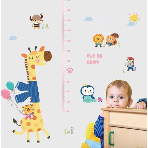 Cute Cartoon Sleeping Giraffe Wall Stickers Height Ruler Measure Childrens Room Kids Room Nursery for Party Wall Decoration