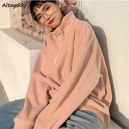 Hoodies Sweatshirts Women Spring Students Causal Ladies All-match Korean Style Solid Sweet Loose Turtleneck Fashionable Harajuku