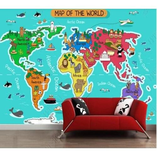 Papel de parede Three-dimensional mural cartoon world map childrens room 3D wallpaper mural,living room home decor