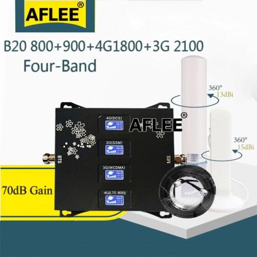 B20 800 900 1800 2100 Mhz Cell Phone Booster Four-Band Mobile Signal Amplifier 2G 3G 4G LTE Cellular Repeater GSM DCS WCDMA Set