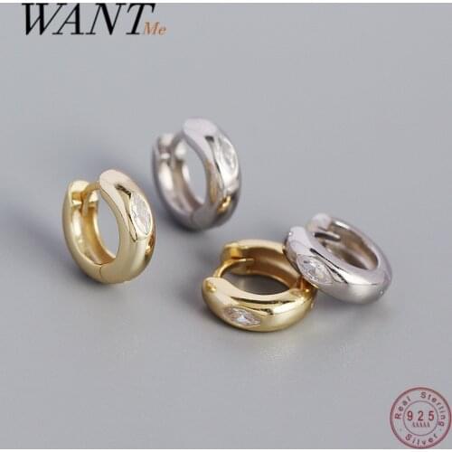 WANTME 925 Sterling Silver Punk Bohemian Wide Huggie Ear Buckle Earrings for Womne Minimalist Hip Hop Geometry Zircon Jewelry