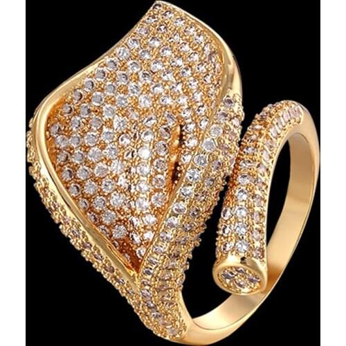 Zlxgirl jewelry AAA mirco paved zircon wedding rings jewelry for women couple gifts brand Dubai gold flower bridal finger ring