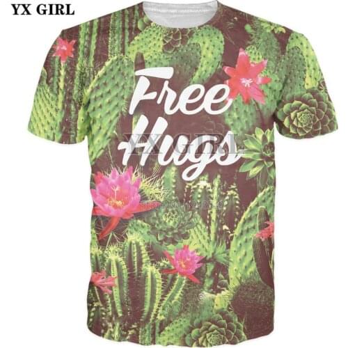 YX GIRL Drop shipping 2018 summer New Fashion T-shirt Free Hugs cactus plant 3d Print Mens Womens Casual Harajuku t shirt