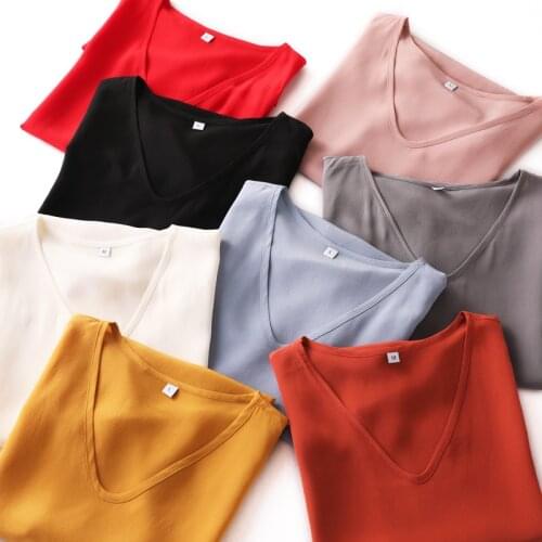 Women 100% Natural Silk Print T Shirt Short Short Sleeved Casual V neck Shirts Summer Tops