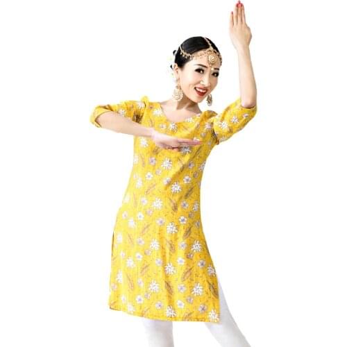 New Female Belly Dance Costumes Indian Dance Practice Tops Bollywood Dance Yellow Dress For Women Oriental Dance Outfit DQL3804