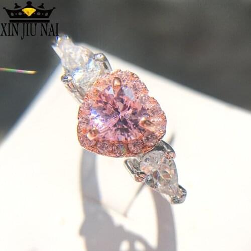 925 Silver Wedding Rings for Women Pink Heart AAA Cubic Zirconia Engagement Ring Bridal Jewelry diamond rings for women
