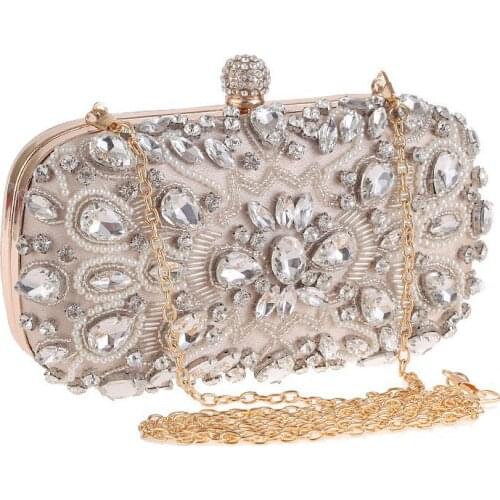 Crystal Rhinestone Bridal Wedding Clutches Party Dinner Prom Shoulder Handbag Purse with Chain Black Women Evening Clutch Bag