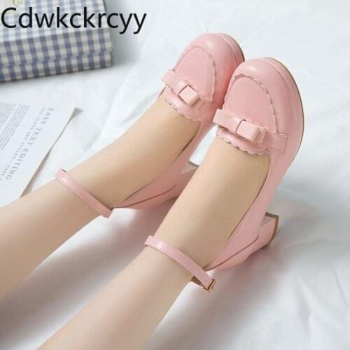 Spring and fall The New fashion Round head sweet Bow High heel Womens shoes Shallow mouth princess High heel Women shoes 30-43