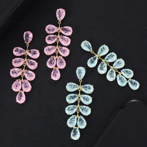 GODKI Spring Colorful Leaf Dangle Earring for Women Wedding Cubic Zirconia Dubai Bridal Earring Party Fashion Jewelry