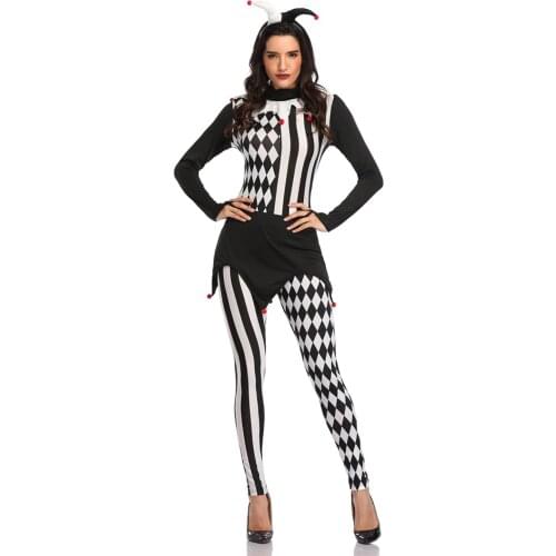 Sexy Funny Circus Clown Costume Naughty Fancy Dress Uniform Adult Halloween Cosplay Clothing for Women Scary Costume
