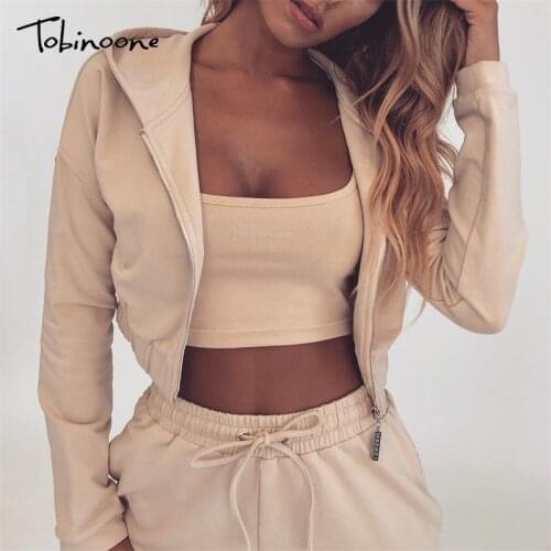 Tobinoone Spring Summer Two Pieces Set Hoodie Top And Pant Tracksuit Women Set Elastic Waist Leisure 3 Piece Set Women Outfits