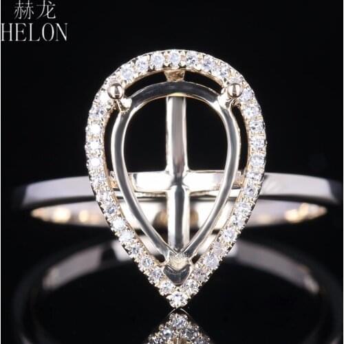 HELON Solid 14K Yellow Gold AU585 Pear Cut Engagement Wedding Diamonds Women Trendy Fine Jewelry Elegant unique Semi Mount Ring