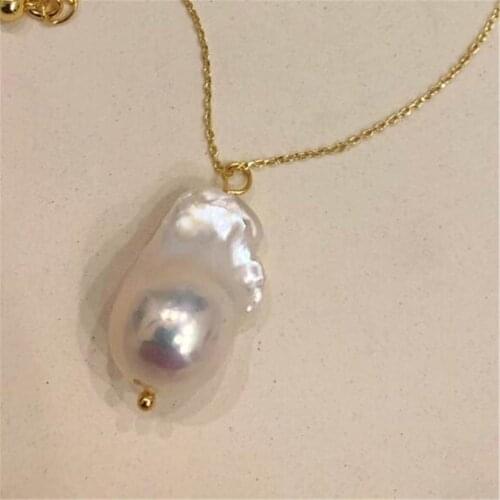 1pcs White Baroque Pearl Pendant 18 Inches Necklace Classic Real Cultured Chic Aurora Wedding