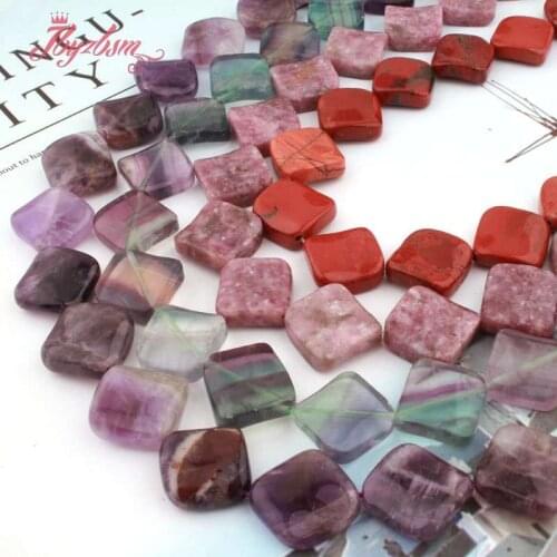 15mm Natural Stone Beads Fluorite Quartz Rhodonite Square Rhombus Wave For DIY Necklace Jewelry Making Loose 15" Free Shipping