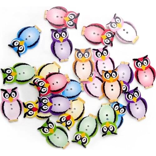 50Pcs Cute Colorful Owl 2 Holes Wooden Buttons for Sewing Crafts Scrapbooking