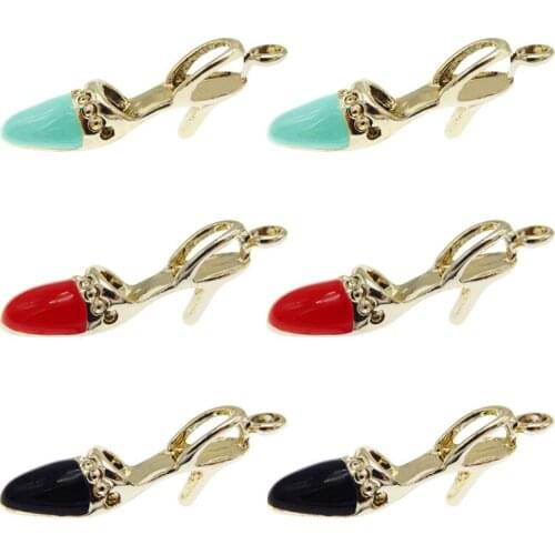 6pcs Enamels High Heels Charms Making Women Shoe Pendant Necklaces Keychains Jewelry Wholesale KEYCHAIN pendant Earrings DIY