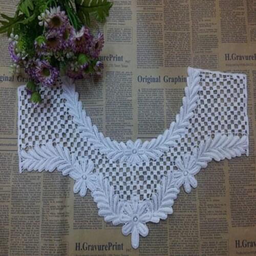 8Pieces Beautiful Neckline Cotton Collar Applique Fabric Sewing Water Soluble DIY Lace Applique HH147
