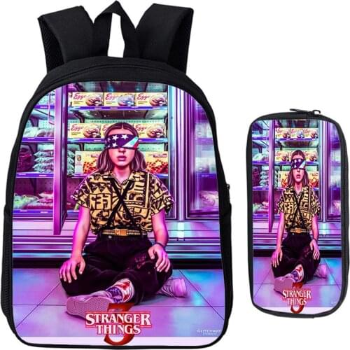 Movies Stranger Things 4 Backpack Pen Bag 2 Pcs/Set Anime School Bags Students Zipper Bookbag Girls Boys Travel Bagpack Mochilas