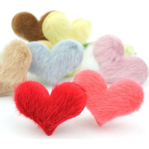 24Pcs 3.8*5cm big size Plush Heart Padded Appliques for Childrens crafts Hairpin Diy Headwear Furry clothing patches Decoration