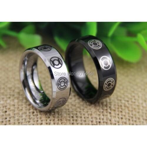 Free Shipping YGK JEWELRY Hot Sales 8MM Black/Silver Beveled GREEN LANTERN darkest night Tungsten Wedding Rings