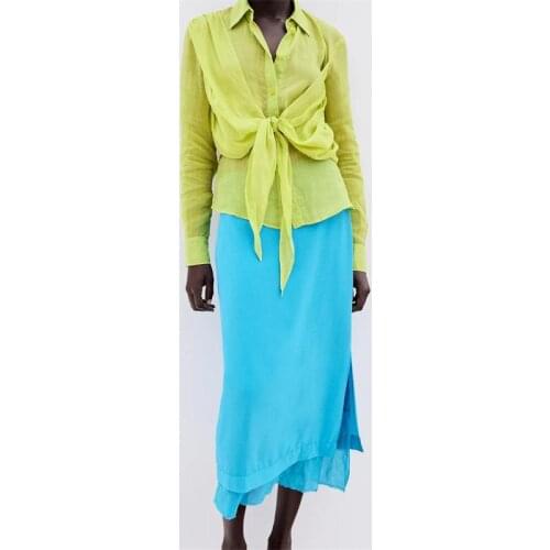 MESTTRAF 2021 Women Sexy Backless Solid Smock Blouse Retro long Sleeve Front Bow Tied Casual Slim Shirts