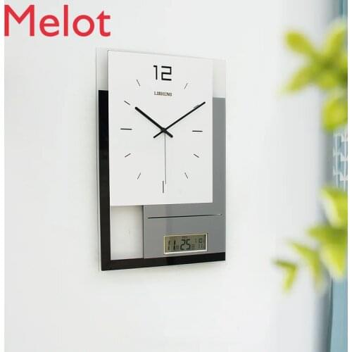 Clock Wall Clock Calendar Living Room Clock Temperature Fashion Simple with Perpetual Calendar